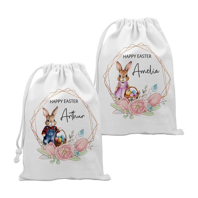 Personalised Easter Gift Bag - Pink Rabbit | Custom Easter Sack