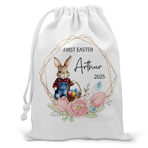 Personalised 1st Easter Gift Bag - Blue Rabbit | Custom Easter Sack