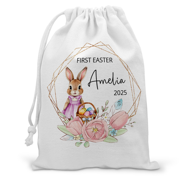 Personalised 1st Easter Gift Bag - Pink Rabbit | Custom Easter Sack