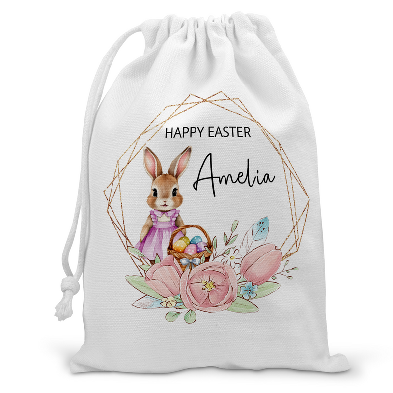 Personalised Easter Gift Bag - Pink Rabbit | Custom Easter Sack