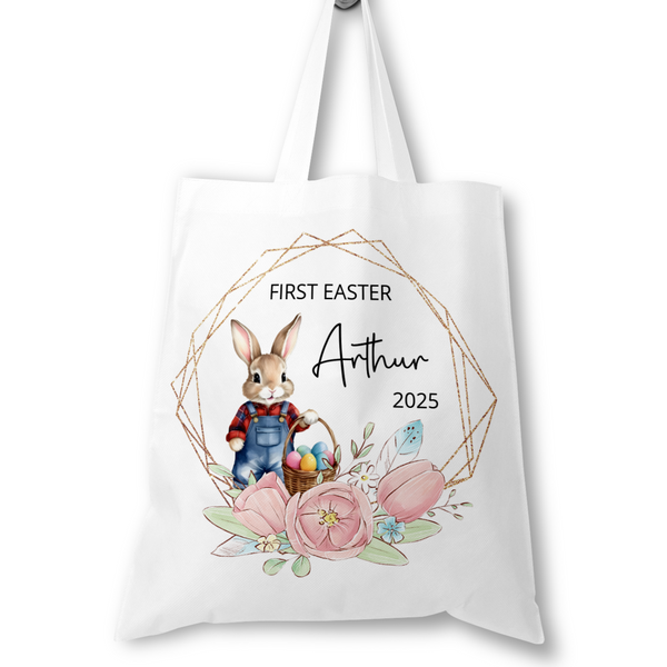 Personalised 1st Easter Tote Bag - Blue Rabbit