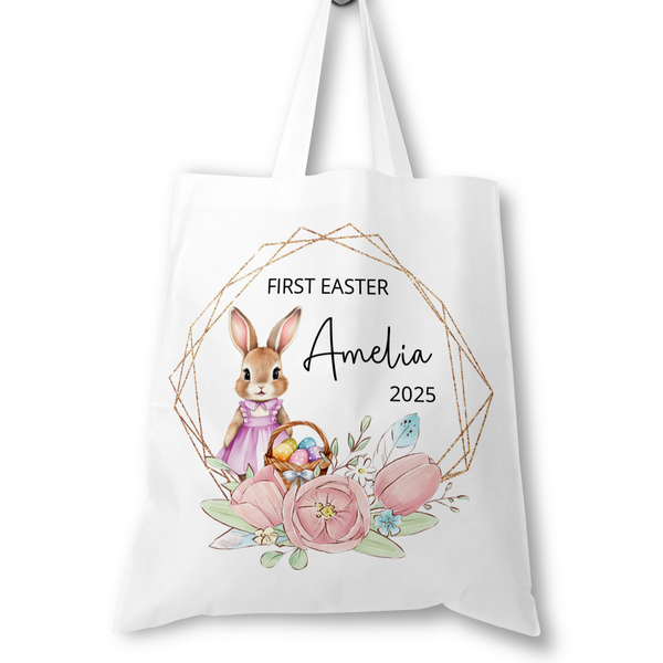 Personalised 1st Easter Tote Bag - Pink Rabbit