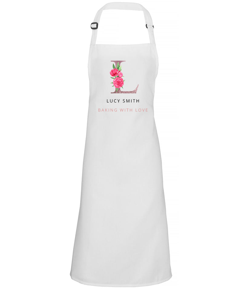 Personalised Apron For Women, Floral Initial with Slogan