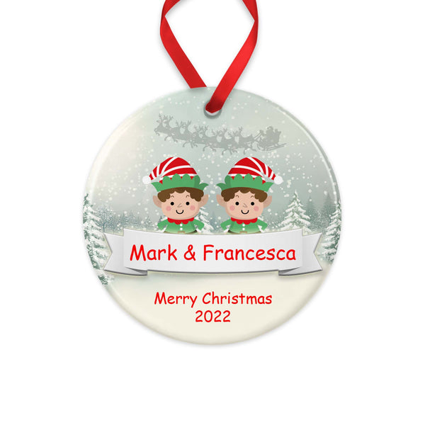 Personalised Couples Elf Ornament