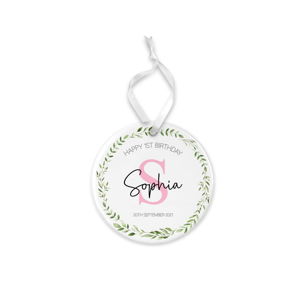 Personalised Christening Ornament - Pink Initial