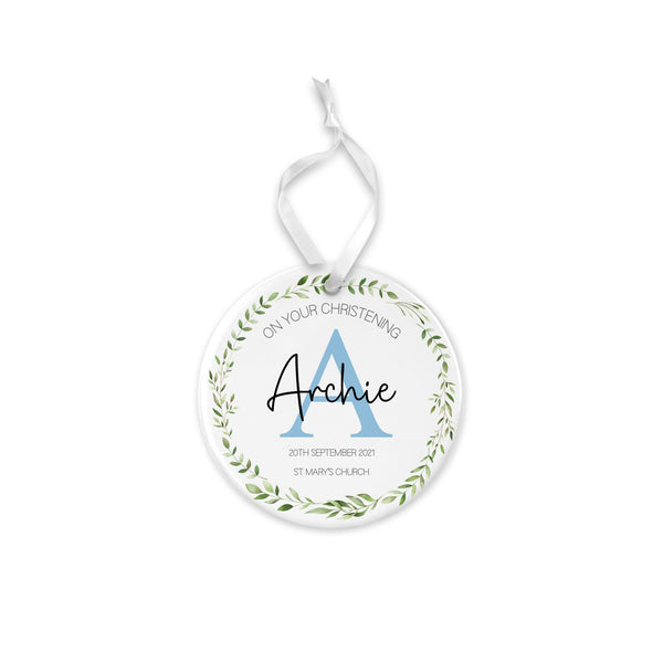 Personalised Christening Ornament - Blue Initial