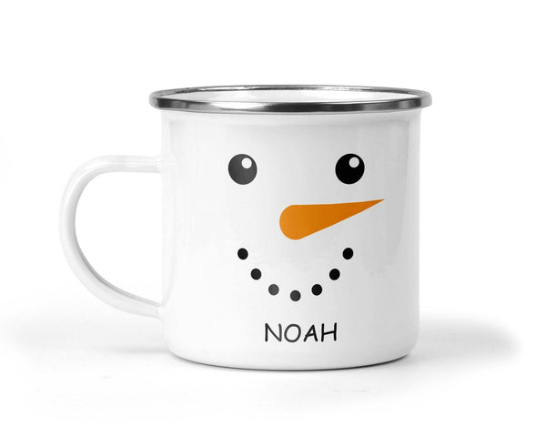 Personalised Christmas Mug, Custom Snowman Face Cup With Name