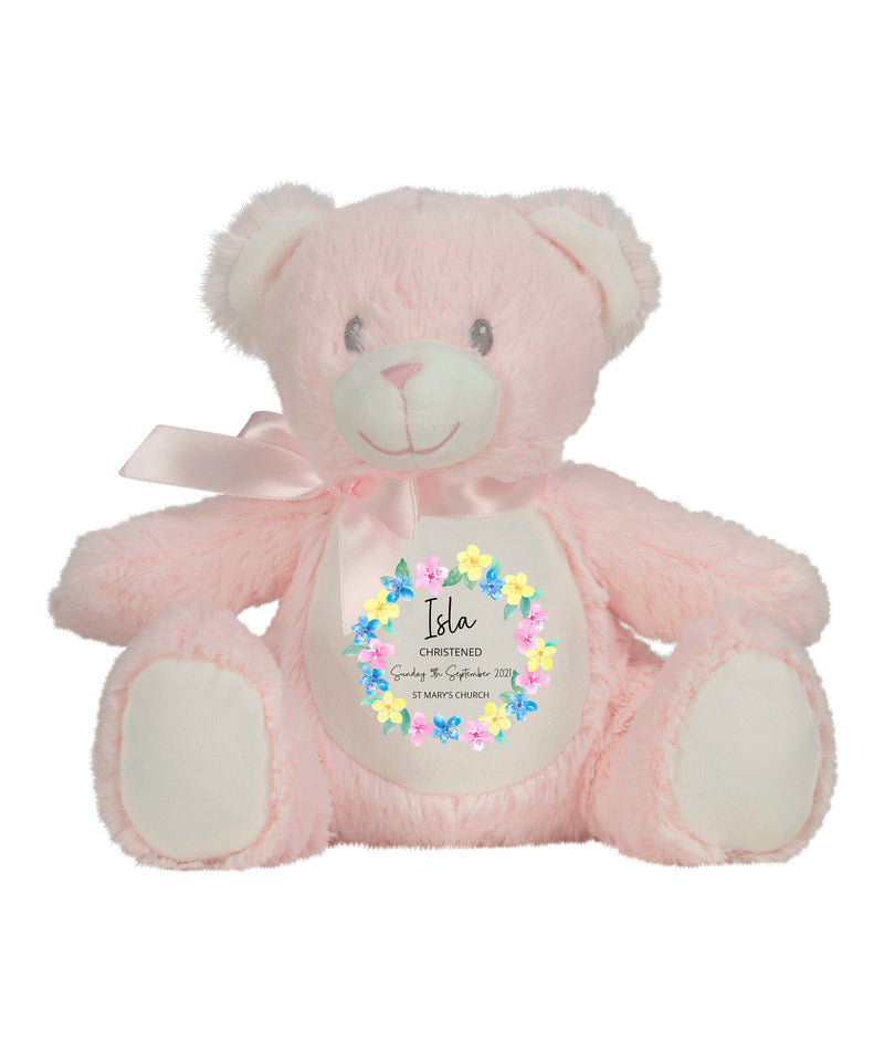 Personalised Christening Teddy - Floral Pink
