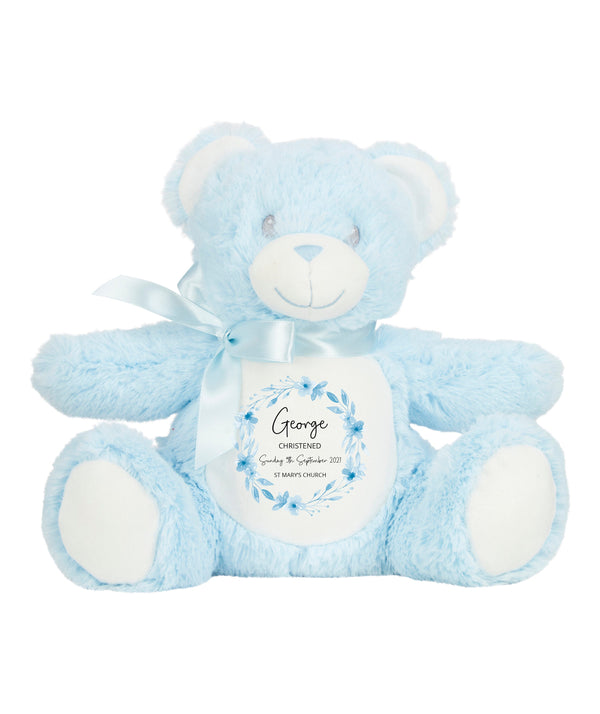 Personalised Christening Teddy - Floral Blue