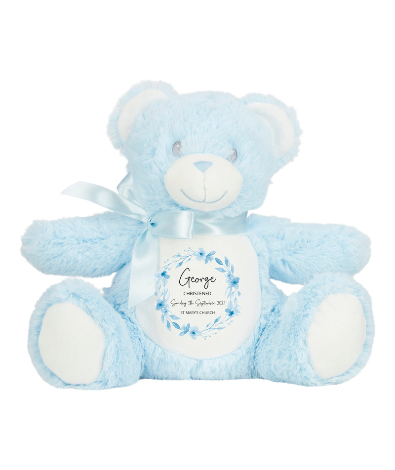 Personalised Christening Teddy - Floral Blue
